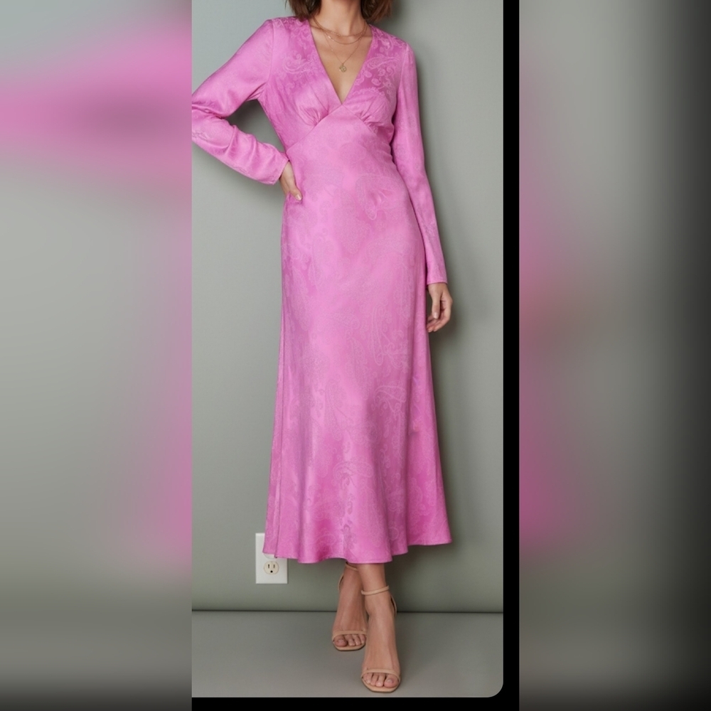 ZARA WOMAN NWT PINK JACQUARD MIDI DRESS SIZE XS